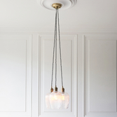 Photograph: Thorlight Trentham 3 Light Antique Brass Cluster Pendant Light Complete With Clear Ribbed Glasses