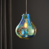 Photograph: Thorlight Xian Single Pendant Light Polished Chrome With Petrol Effect Dimpled Glass