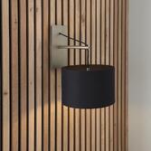 Photograph: Thorlight Yareli Matt Nickel Finish Wall Light Complete With Black Cotton Shade