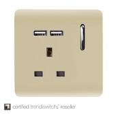 Photograph: Trendi, Artistic Modern 1 Gang 13Amp Switched Socket With 2 x USB Ports Champagne Gold Finish