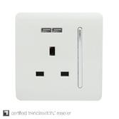 Photograph: Trendi, Artistic Modern 1 Gang 13Amp Switched Socket With 2 x USB Ports Gloss White Finish