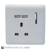 Photograph: Trendi, Artistic Modern 1 Gang 13Amp Switched Socket With 2 x USB Ports Silver Finish