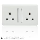 Photograph: Trendi, Artistic Modern 2 Gang 13Amp Long Switched Double Socket Gloss White Finish