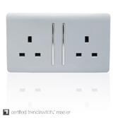 Photograph: Trendi, Artistic Modern 2 Gang 13Amp Long Switched Double Socket Silver Finish