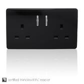 Photograph: Trendi, Artistic Modern 2 Gang 13Amp Short Switched Double Socket Gloss Black Finish