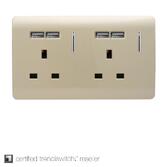 Photograph: Trendi, Artistic Modern 2 Gang 13Amp Switched Double Socket With 4X 2.1Mah USB Champagne Gold Finish