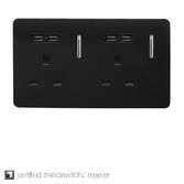 Photograph: Trendi, Artistic Modern 2 Gang 13Amp Switched Double Socket With 4X 2.1Mah USB Gloss Black Finish