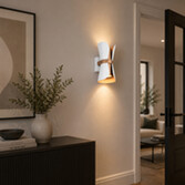 Photograph: Trio Lighting Coat Up & Down Curved Wall Light Matt White & Coffee Finish