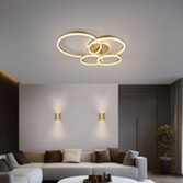 Photograph: Trio Lighting Drake Gold 4 Ring LED Flush Ceiling Light - CCT 2700K - 6500K, Dimmable