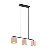 Photograph: Trio Lighting Julieta 3 Light Linear Island Pendant Matt Black With Fawn Velvet Shade With Gold Lining