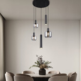Photograph: Trio Lighting Mataro 5 Light Clsuter Pendant Matt Black With Chrome Plated Glasses