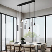Photograph: Trio Lighting Mataro 8 Light Rectangular Island Pendant Matt Black With Chrome Plated Glasses