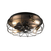 Photograph: Trio Lighting Trondheim Matt Black Inustrial Cage Style Remote Control Ceiling Fan