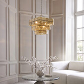 Photograph: Venice 10 Light Brushed Brass Finish Pendant Light Complete With Champagne Textured Glass