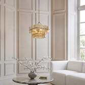 Photograph: Venice 4 Light Brushed Brass Finish Pendant Light Complete With Champagne Textured Glass