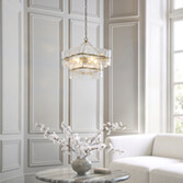 Photograph: Venice 4 Light Brushed Brass Finish Pendant Light Complete With Clear Textured Glass
