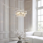 Photograph: Venice 6 Light Brushed Brass Finish Pendant Light Complete With Clear Textured Glass