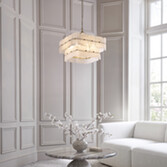 Photograph: Venice 6 Light Brushed Brass Finish Pendant Light Complete With White Textured Glass