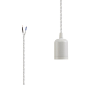 Photograph: White E27 Metal Lampholder Kit With Cable Clamp And 3m White Braided Twisted Cable