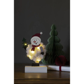 Photograph: Wood & Cotton Snowman, White, 6 Led, Timer 6H, 2xAA