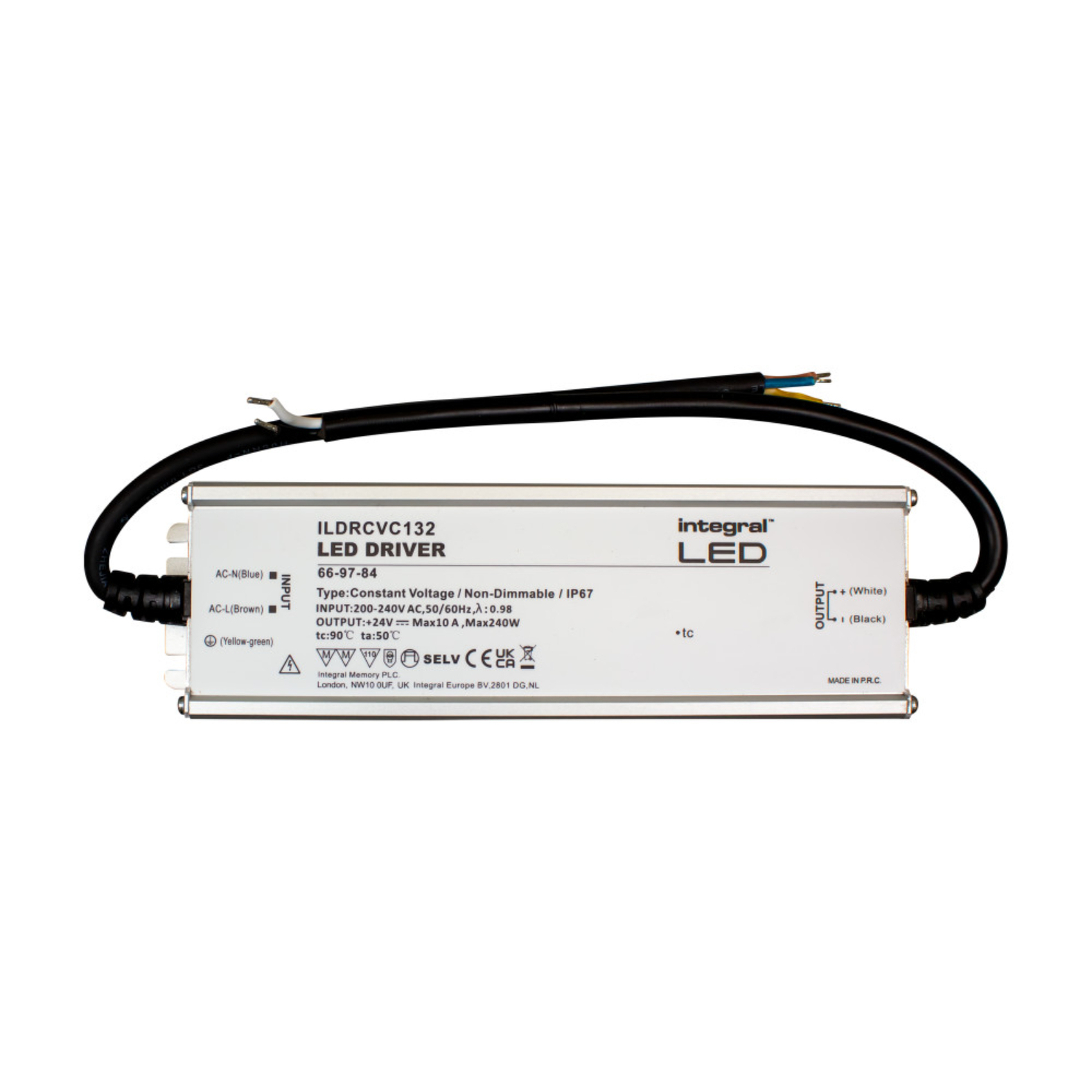 Constant Voltage LED Driver 240W 24VDC IP67 Non-Dim 200-240V Input | WT ...