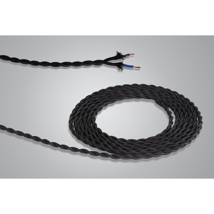 1 Metre Of Black Braided Twisted 2 Core 0.75mm Cable