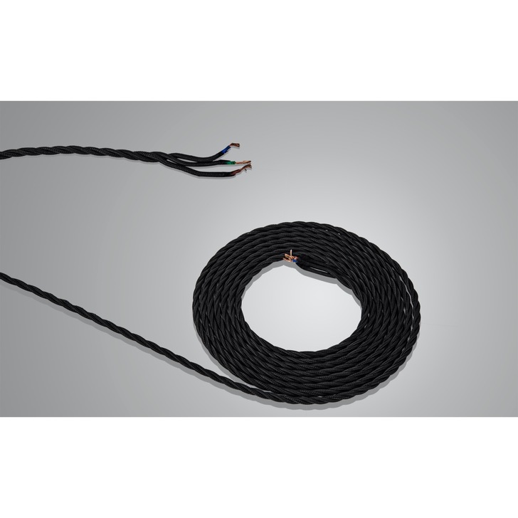 1 Metre Of Black Braided Twisted 3 Core 0.75mm Cable