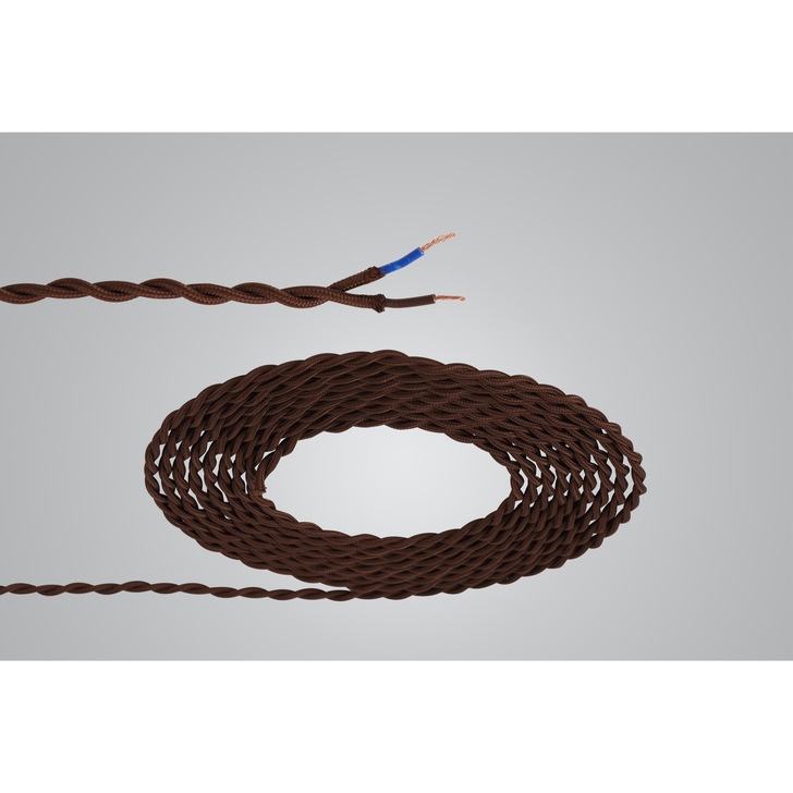 1 Metre Of Brown Braided Twisted 2 Core 0.75mm Cable