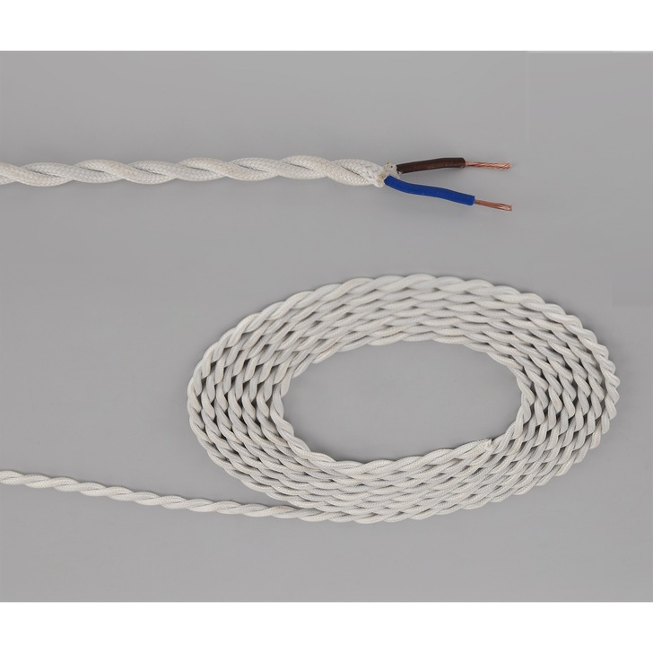 1 Metre Of Cream Braided Twisted 2 Core 0.75mm Cable