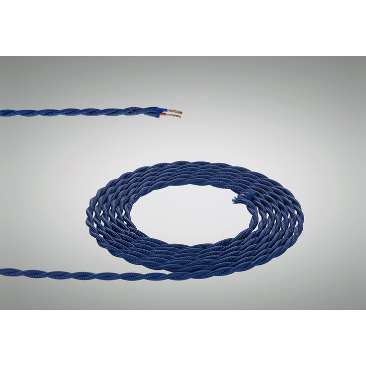 1 Metre Of Dark Blue Braided Twisted 2 Core 0.75mm Cable