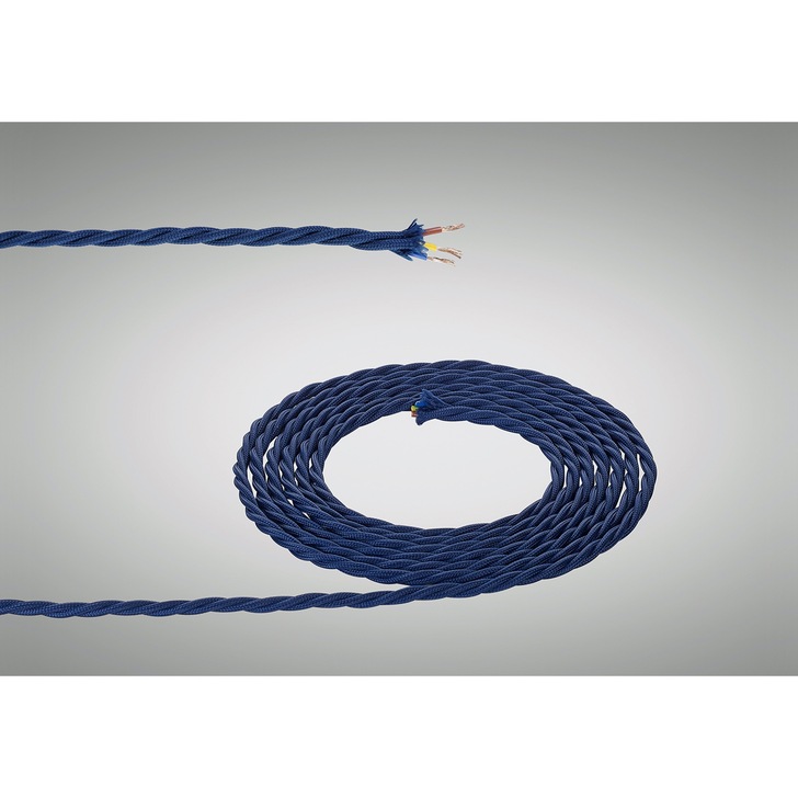 1 Metre Of Dark Blue Braided Twisted 3 Core 0.75mm Cable