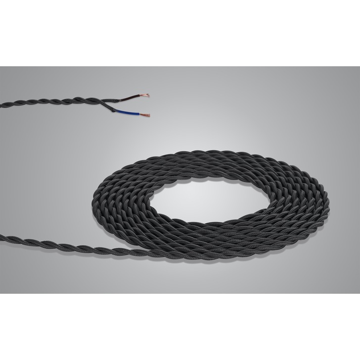 1 Metre Of Grey Braided Twisted 2 Core 0.75mm Cable