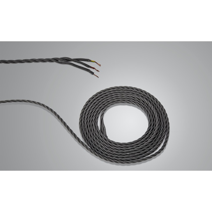 1 Metre Of Grey Braided Twisted 3 Core 0.75mm Cable