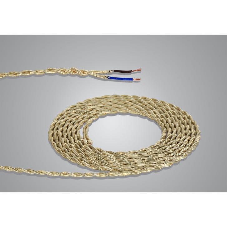 1 Metre Of Pale Gold Braided Twisted 2 Core 0.75mm Cable