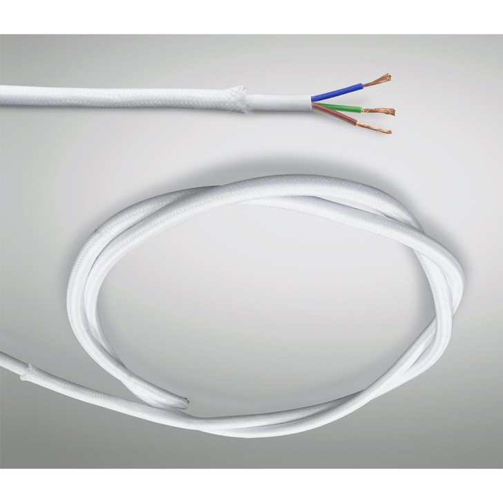 1 Metre Of White Braided 3 Core 0.75mm Cable