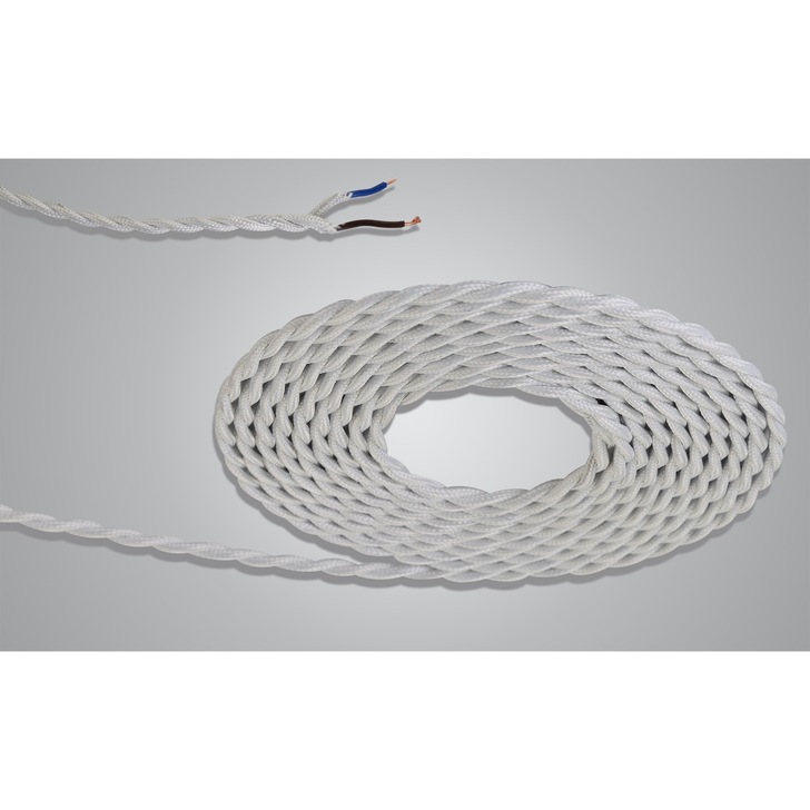 1 Metre Of White Braided Twisted 2 Core 0.75mm Cable