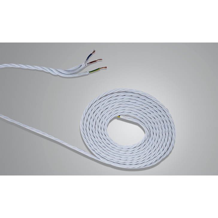 1 Metre Of White Braided Twisted 3 Core 0.75mm Cable