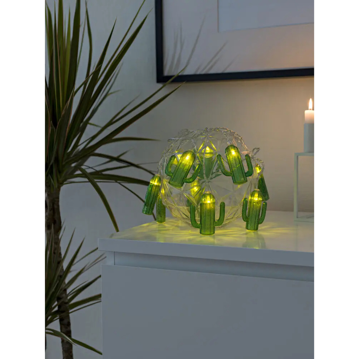 10 Cactus Light Set Warm White Led 6H Timer B/O 3xAA
