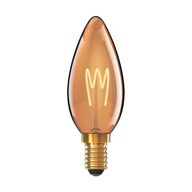 2W LED Classic Deco Gold Finish Candle Lamp With Decorative Filament - E14, 1800K