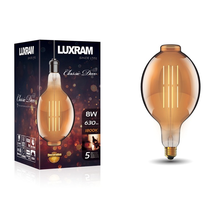 4W LED Classic Deco Gold Finish Dimmable Lamp With Decorative Filament - E27, 1800K