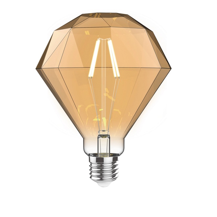 4W LED Classic Style Amber Finish Dimmable Diamond Shape Lamp - E27, 2100K