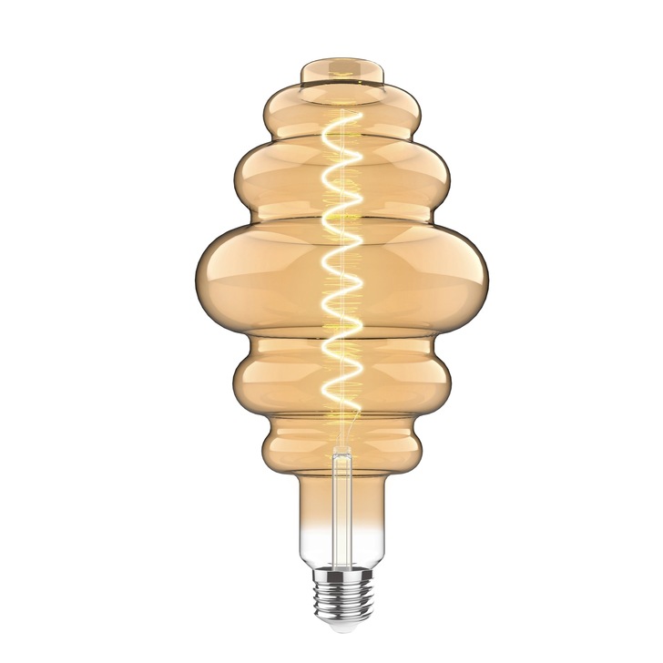 4W LED Classic Style Amber Finish Dimmable Ribbed Lamp - E27, 2100K