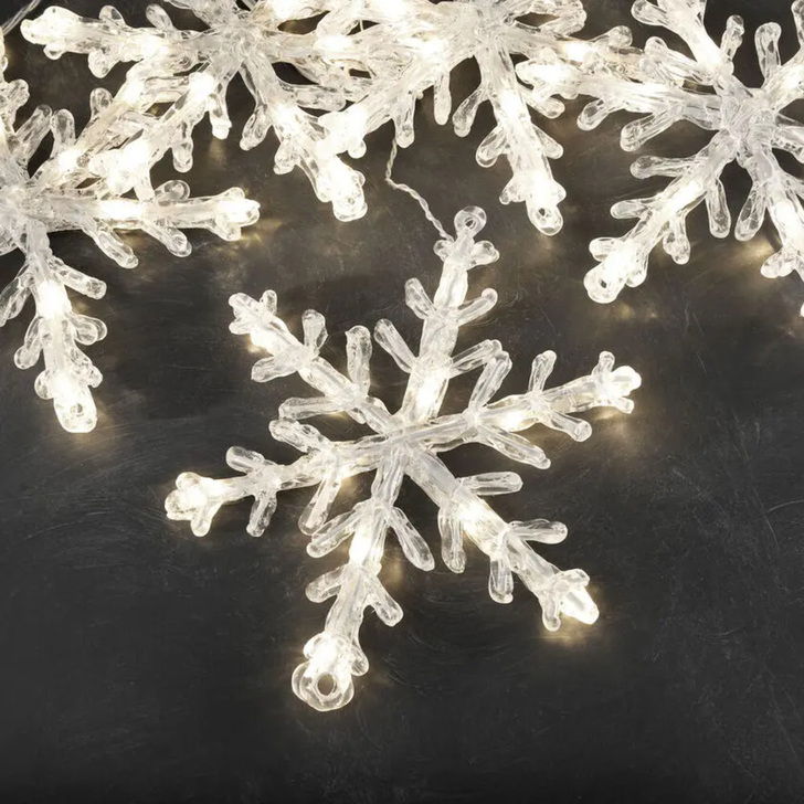 5 Acrylic Snowflakes 60 Warm White Led, Transparent Cable