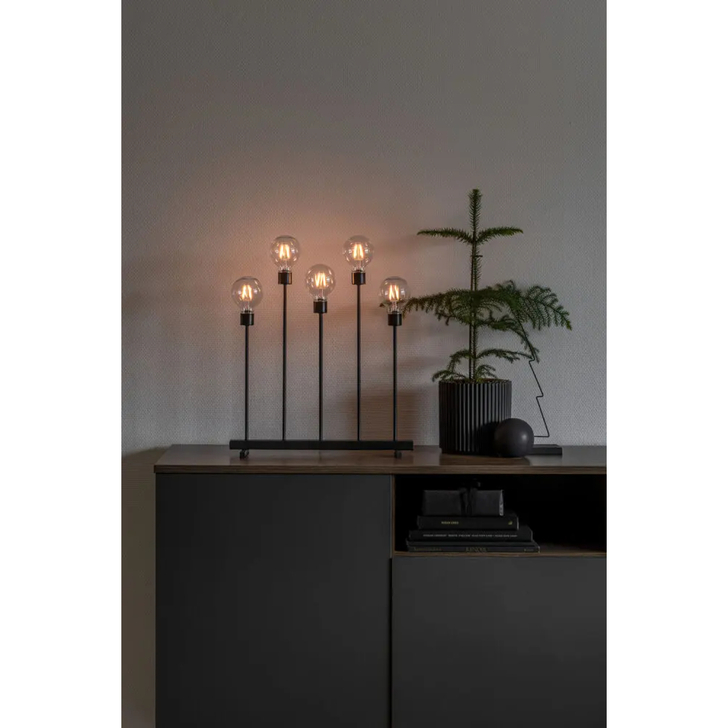 5 Bulb Metal Candlestick, Black, Amber Led, Dimmer, IP20