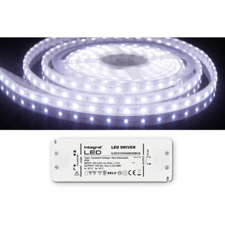 5M Led Strip And Driver Kit - 12V IP67 6000K 6W/M