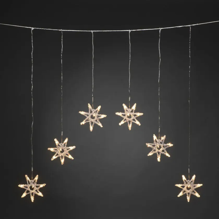 6 Acrylic Star Curtain with 8 Warm White Led IP20