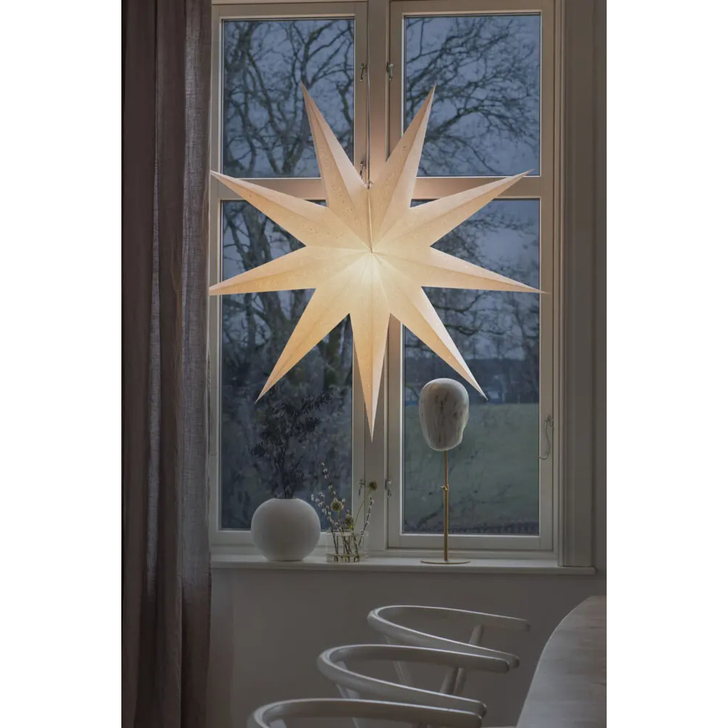9 Point Hanging Paper Star 115cm White Pattern & Cord 230V