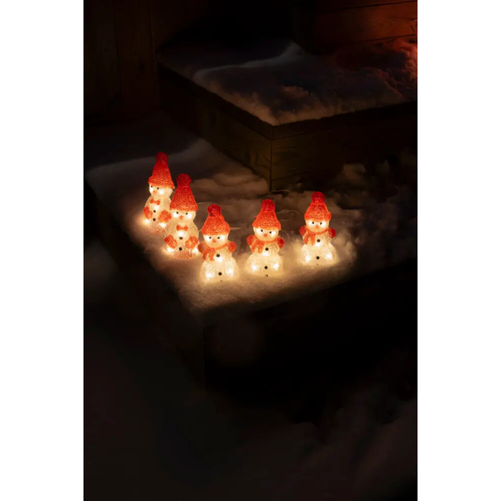 Acrylic light Set Snowmen 5pcs, 5x8 Warm White Led, IP20