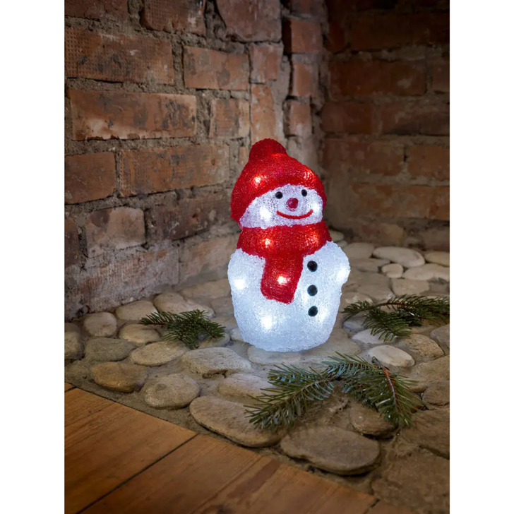 Acrylic Snowman with Cap, 20 White Led, B/O