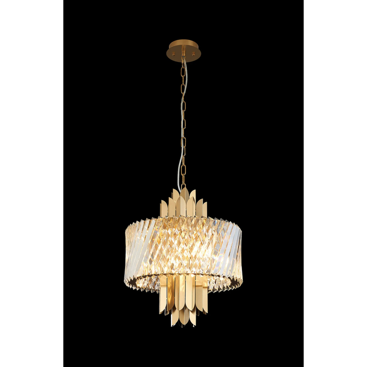 Alol 43cm Round Brass/Clear 6 Light Crystal Pendant Light